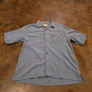 Boca Classics Island Wear Blue 100% Silk Button Down Shirt Size L